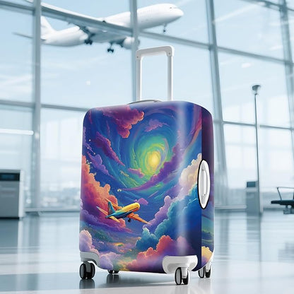 ANNA QUEEN Rainbow plane Luggage Cover Washable Suitcase Protector Suitcase Cover Anti-Scratch,Stretchable Fit for 18-32Inch Luggage,Travel Bag Cover XL(fits 29-32Inch suitcase)