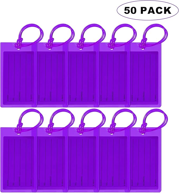 50 Pack Luggage Tags for Suitcases, Airplane Travel Essentials for Flying, International Travel Must Haves, and Luggage Accessories by Sodsay