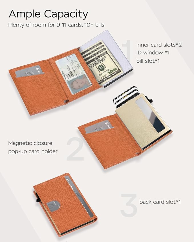 Women's Small Wallet - Sleek & Secure - RFID Blocking Compact Wallet with Slim Lightweight Pop Up Credit Card Holder, Premium Leather Capacity 11+ Cards Plus Cash & ID, Gift for Her