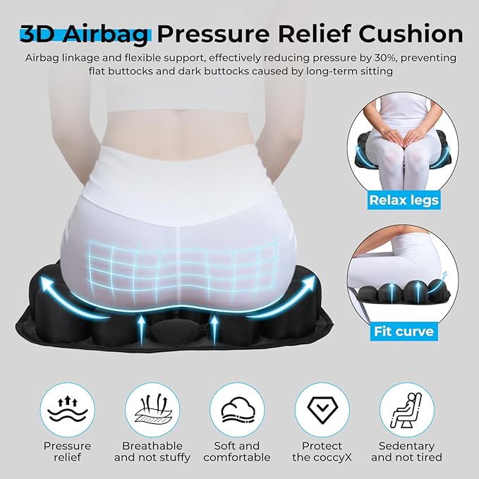 Sodur Travel Seat Cushion for Airplane, Portable Inflatable 3D Air Cell Lumbar Support Pillow, Ergonomic Long Distance Sedentary Pressure Relief Cushion for Office Chair, Wheelchair, Cars
