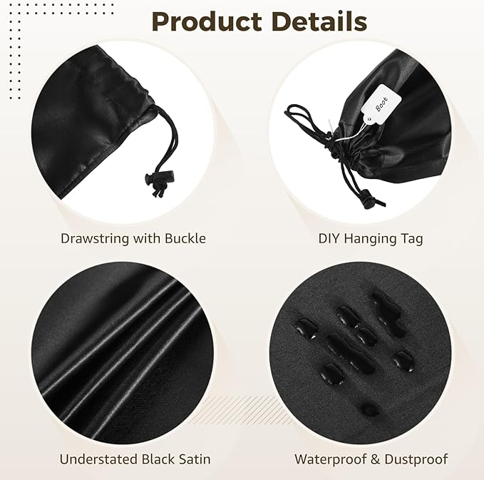 14 PCS Shoe Bags for Travel, Black Satin Single Travel Shoe Bags for Packing In Suitcase, Portable Shoe Covers for Leather Shoes Heels Boots, Lightweight Shoe Packing Organizer