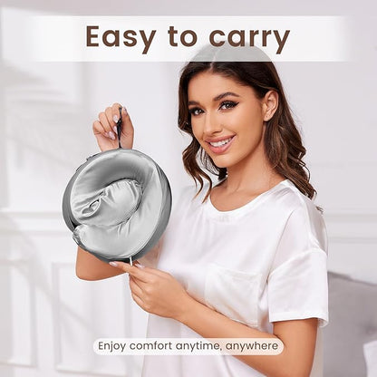 THXSILK 100% Mulberry Silk Neck Pillow for Traveling, Pure Memory Foam Travel Pillow for Airplanes, Travel Neck Pillow for Sleeping, Head and Neck Support, Includes Storage Bag (Grey)