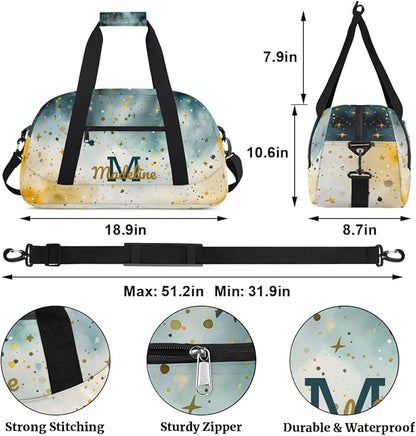 Personalized Kids Sports Duffel Bag with Name Custom Weekender Overnight Bag for Boys Girls Gym Bag Travel Dance Gymnastics Duffel Bag, Anstract Glitter Shiny Art