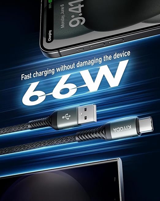 KIYODA USB A to USB C Cable 3FT/6FT, Coiled USB C Cable for Car, 66W USBC Cable Fast Charging 3A USB C iPhone Cable Compatible with iPhone 17/16/15/Samsung Galaxy S20 S10 Plus and More USB C Devices
