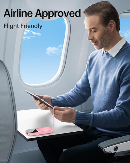 Portable Charger with Built in Cable - Power Bank Fast Charging 22.5W USB C 10000mAh LED Display Travel Battery Pack 5 Outputs & 3 Inputs for iPhone Samsung Android iPad Phones Tablets etc