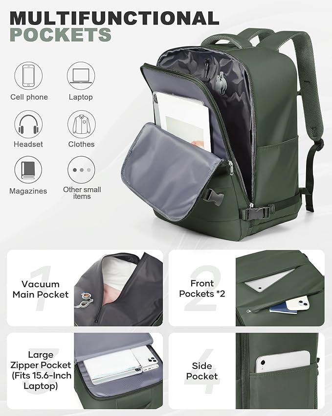 coofay Large Vacuum Backpack Travel with Pump Vacpack Travel Backpack with Vacuum System Compression Backpacks for Travel Easy Vac Pack Carry on Luggage