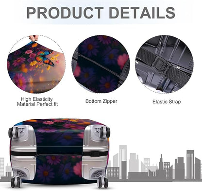 ANNA QUEEN Vibrant Butterfly Luggage Cover, Colorful Floral Design with Rainbow Butterfly, Stretchable, Washable Travel Sleeve for 20-34 Inch Luggage
