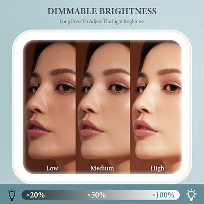 Travel Makeup Bag with LED Lighted Mirror, Cosmetic Makeup Organizer Bag with 3 Color Setting, Makeup Train Case with Adjustable Dividers for Women Makeup Brushes Jewelry Accessories