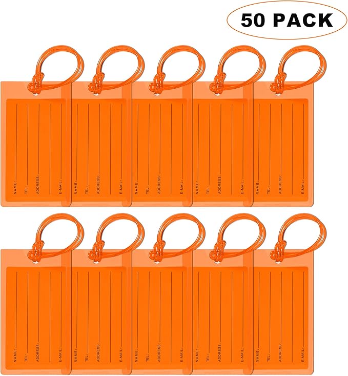 50 Pack Luggage Tags for Suitcases, Airplane Travel Essentials for Flying, International Travel Must Haves, and Luggage Accessories by Sodsay