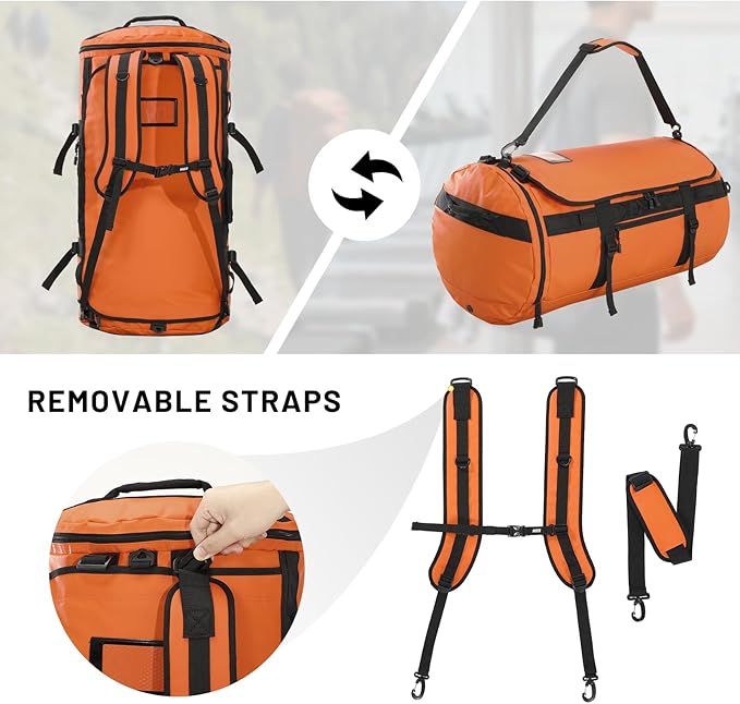 MIER Large Duffle Backpack Sports Gym Bag with Shoe Compartment, Heavy Duty and Water Resistant, Orange, 90L