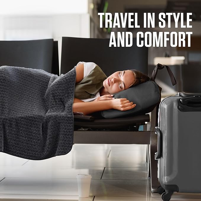 VENTURE 4TH Travel Blanket Pillow – Premium Ultra-Soft & Warm 2-in-1 Blanket or Pillow for Airplane, Car & Bus – Compact, Lightweight & Portable – Lint-Free, No Shedding, No Pilling - Gray