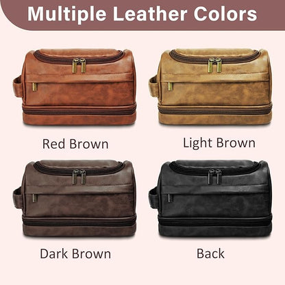 Personalized Toiletry Bag for Men Him, Gifts for Men, Custom Leather Travel Bag Shave Kit, Engraved Pattern Text, Ideal Christmas Gift for Dad, Birthday, Boyfriend, Anniversary, Husband, Son