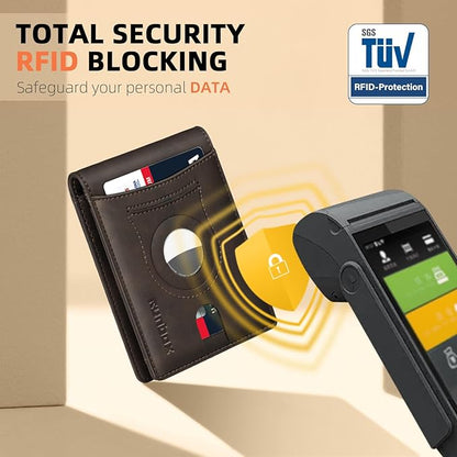 RUNBOX AirTag-Wallet-Mens-Slim-RFID Blocking Wallets Leather with Bill Compartment Air Tag Bifold Card Holder Wallet Gifts for Men Dad