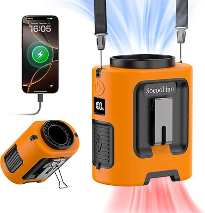 Socool Portable Waist Fan Clip on Wearable Belt 5000mAh Rechargeable Personal Fans, 25H Shirt Fan Cooling, 4 Speeds 13000RPM Battery Operated, Neck Fan Hanging for Outdoor Camping Travel Jobsite