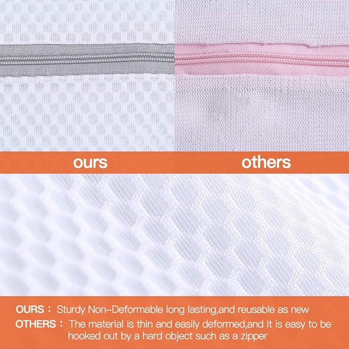 Kimmama Laundry Mesh Wash Bags, Lingerie Bags for Washing Delicates, Mesh Laundry Bags for Washing Machine, White Net, Grey Zipper, 2XL, 2L & 1M