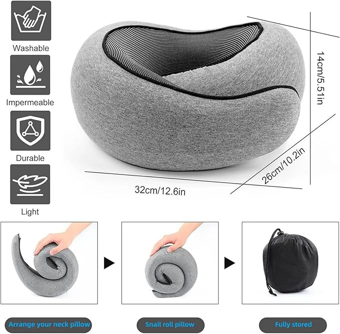 Travel Neck Pillows for Airplanes, 360° Head Support Sleep for Long Flight, Skin-Friendly & Breathable, Kit with 3D Contoured Eye Mask and Earplugs, 100% Pure Memory Foam Full Neck Surround Pillows