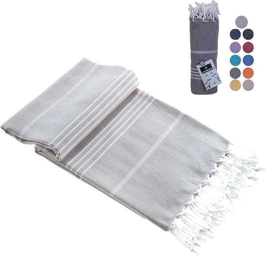 Turkish Beach Towel, Prewashed, 100% Cotton, Soft, Absorbent, Quick Dry, Sand Free Large Oversize Beach Towels for Bathroom Camping Yoga Gym Pool Travel Size 39x71 Inches (Light Gray)
