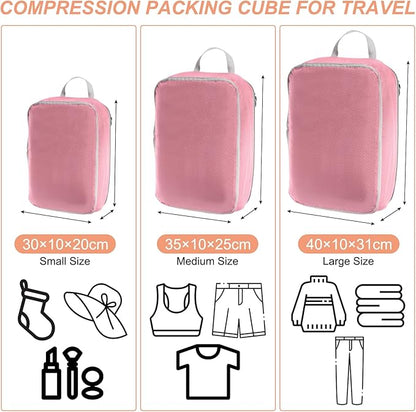 PATIKIL Compression Packing Cube for Travel, 3 Set Waterproof Nylon Luggage Organizer Bags Lightweight Compression Cube for Outdoor Suitcases Backpack, Pink