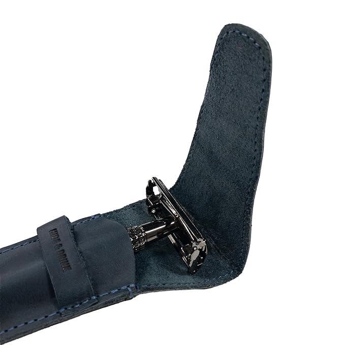 Hide & Drink, Leather Safety Razor Case, Shaving Accessories, Personal Care Essentials, Handmade Includes 101 Year Warranty (Slate Blue)