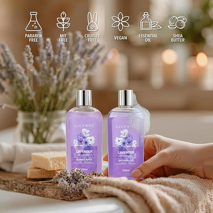 Christmas Gifts for Women - 8 Pcs Lavender Bath and Body Gift Set for Women, Spa Gift Basket | Mothers Day Gifts for Mom, Birthday Gifts, Self Care & Pampering Gifts, All Occasion Holiday Present