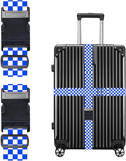 Nuxovilar Luggage Straps of 2 Set Blue White Checkered Pattern, 1.96x90.5 inches - Luggage Straps for Suitcases, Ideal for Sea Trips, Casual Trips, Daily Use