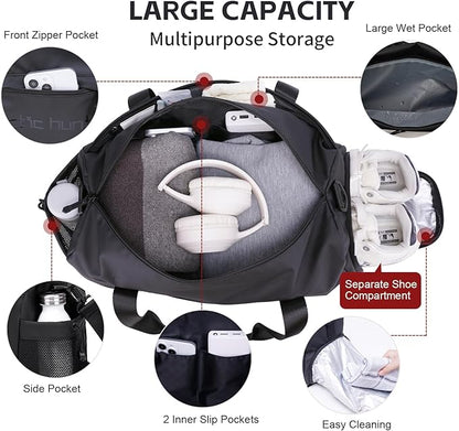 ARCTIC HUNTER AH Small Gym Bag Duffel Bag for Men Women with Shoe Compartment Ideal for Sports,Travel,and Overnight Trips, Athletic Gear Workout Weekender Bags, Black