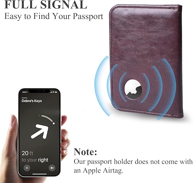QIELIZI Passport Holder with Airtag Slot, Airtag Passport Wallet for Men Women, Slim Leather Passport Holder Case Family for Travel Anti-Lost(1-Dark Red)