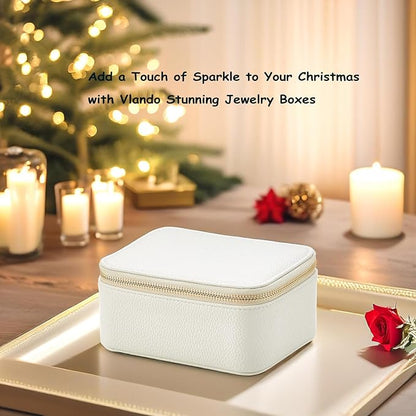 Vlando Travel Jewelry Box Organizer - 8 Small Velvet Zipped Pouches Pockets for Jewelries Necklaces Rings Earrings Sorting Storage, Offwhite