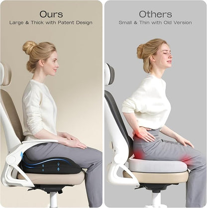 Seat Cushions for Office Chairs - Patented Coccyx Cushion for Tailbone Pain - 21.2" W x 16.5" L Memory Foam Extra Large Seat Cushion, Removable & Machine Washable Cover (Black)