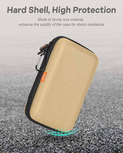 Kakhi-Brown Hard Shell Carrying Case for External Hard Drive, Power Bank, Charger, Cable, Cell Phone, Electronic Accessories - Larger Capacity Storage Pouch Shockproof Travel Case Bag for Men Women