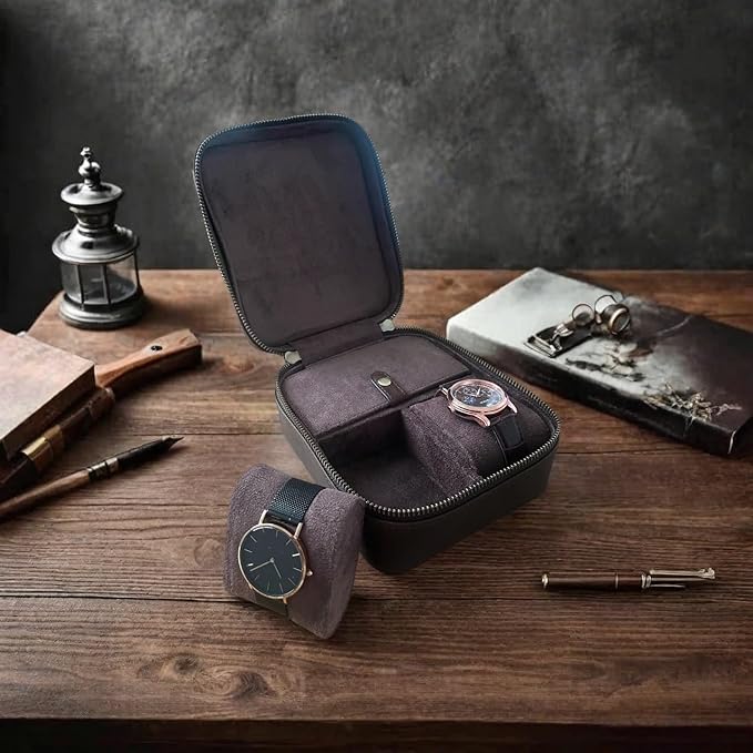 Watch Travel Case for Men, Genuine Leather Watch Case Travel Jewelry Case Vintage Travel Watch Box Handmaded Leather Watch Holder Cufflinks Box for Home Storage,Travel and Display