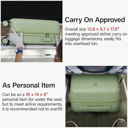 Hanke 16 Inch Underseat Carry On Luggage with Wheels Hard Shell Mini Small Suitcases Carry On Bag for Airline Approved TSA Luggage Lightweight Travel Suitcase(Bamboo Green)