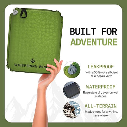 Whispering Winds Inflatable Seat Cushion - Comfortable Blow-up Foam Pad for Airplane, Travel, Stadium, Outdoors, Camping, Car & More