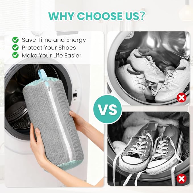 Shoe Washing Machine Bag, 2-Pack Reusable Shoe Bag for Washing Machine, 360° Deep Clean for Sneaker, Running Shoes,Bras, Delicates and Toys, Includes 2 Shoe Storage Dust Bags（Grey)