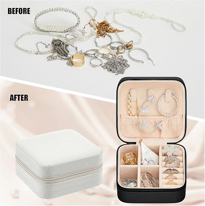 Taiyin 12 Pcs Travel Jewelry Case Box Bridesmaid Gifts Bulk Travel Jewelry Cases Boxes Small Jewels Organizers Mini Accessories Ornaments Storage for Women Girls Wedding Gifts (White,Black)