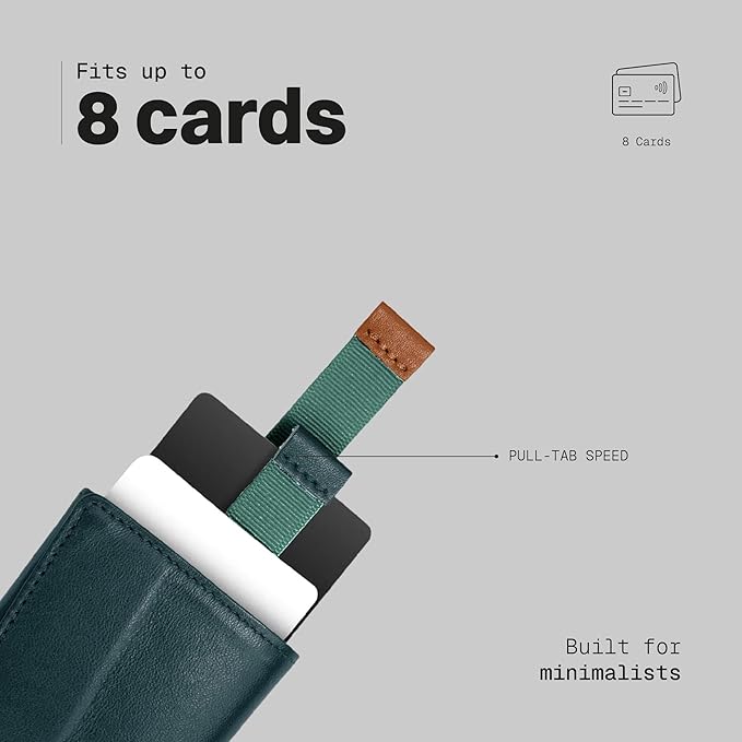 The Frenchie Co. - Golf Speed Wallet Mini - Green Italian Leather - Ultra Slim Minimal Wallet with RFID Blocking - Quick-Access Pull Tab for Fast Card Retrieval