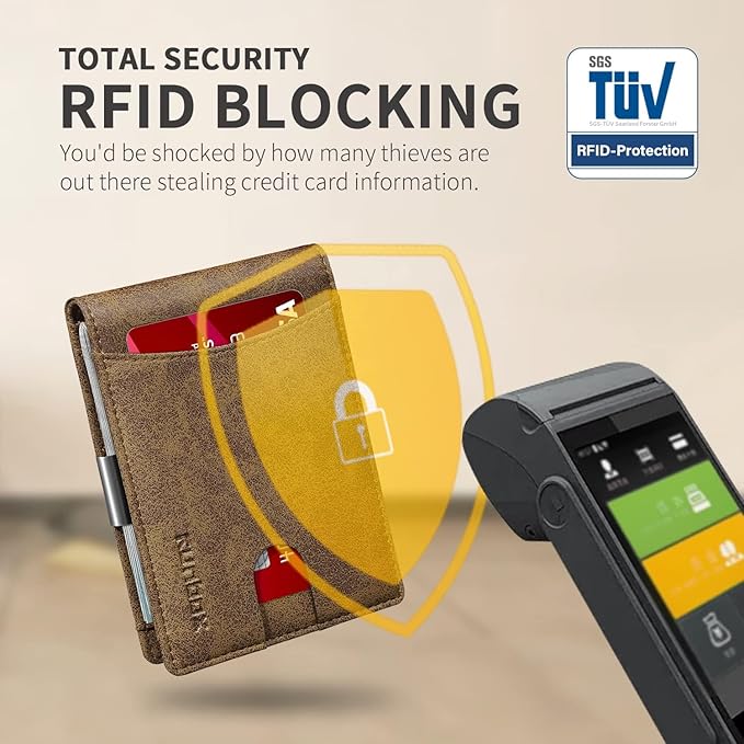 RUNBOX Money Clip Slim Wallets for Men RFID Blocking 11 Card Holder Minimalist Small Leather Bifold Men's Front Pocket Wallet Gift Box