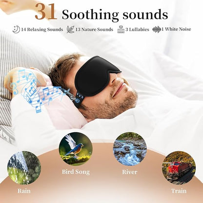Easysleep 3D Sleep Mask Sleep Headphones White Noise Sleep Eye Mask with 31 Soothing Sounds 3 Timer Soft Adjustable Light Blocking Eye Cover Long Playtime for Sleeper Men Women Travel Gift