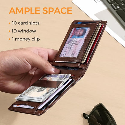 RUNBOX Money Clip Slim Wallets for Men RFID Blocking 11 Card Holder Minimalist Small Leather Bifold Men's Front Pocket Wallet Gift Box