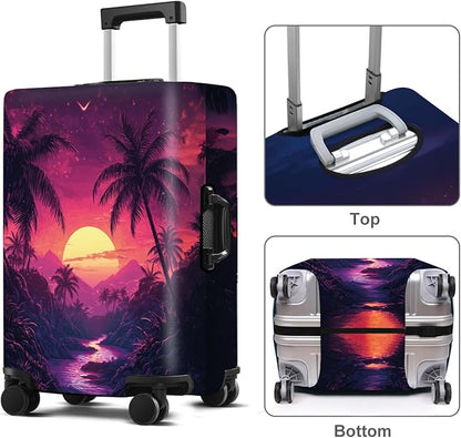 Luggage Cover Washable Suitcase Protector Anti-scratch Suitcase cover Fits 20-34 Inch Luggage (Coconut trees, XL(32-34inch suitcase))