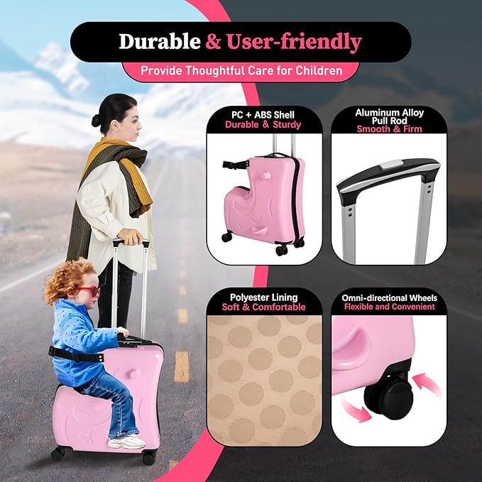 20"Kids Luggage Portable Kids Suitcase Children's Ride On Trolley Rolling Luggage with Wheels Carry Trolley Luggage with Password Lock Waterproof Kids Suitcases for Boys Girls Small Suitcase ABS+PC