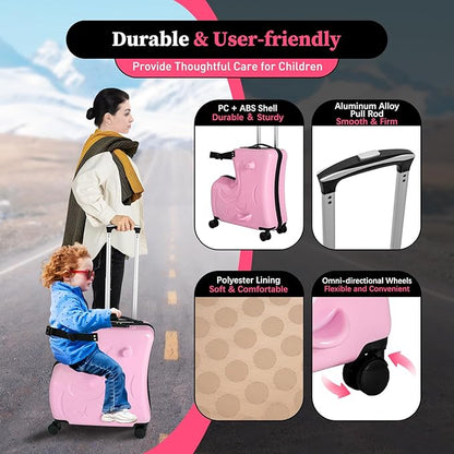 20"Kids Luggage Portable Kids Suitcase Children's Ride On Trolley Rolling Luggage with Wheels Carry Trolley Luggage with Password Lock Waterproof Kids Suitcases for Boys Girls Small Suitcase ABS+PC