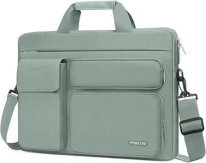 MOSISO Laptop Shoulder Bag 15.6 inch, 15-15.6 inch Computer Bag Compatible with MacBook Pro 16 inch, HP, Dell, Lenovo, Notebook with 2 Raised&1 Flapover&1 Horizontal Pocket&Handle&Belt, Antique Green