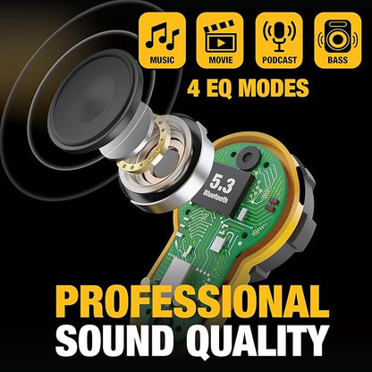 DEWALT Heavy Duty Bluetooth Jobsite Pro X2 ANC True Wireless Earbuds, Active Noise Cancelling Work Earbuds, Turn Dial Controls, 10Hr Runtime (40+ w/Case), 4 EQ Modes, IP54