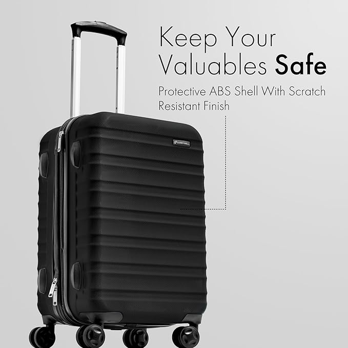 (Not Made In China) Carry-On Luggage Hardside Spinner, 4 Wheels, Lightweight and Expandable 22 Inch Suitcase Rolling Carryon (Black)