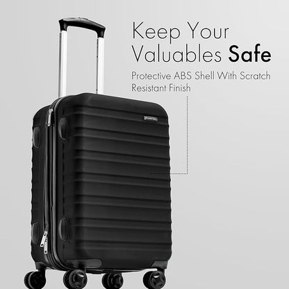(Not Made In China) Carry-On Luggage Hardside Spinner, 4 Wheels, Lightweight and Expandable 22 Inch Suitcase Rolling Carryon (Black)