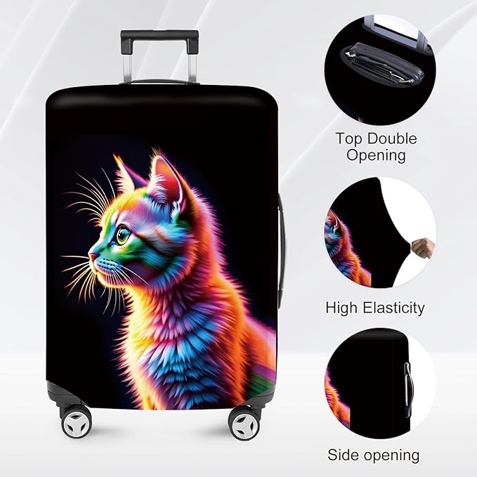 FOREVER QUEEN Colorful Cat Luggage Cover Suitcase Protector Suitcase Cover Anti-Scratch,Stretchable Bag Cover Washable Durable Polyester