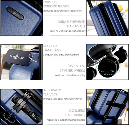 TRAVELARIM 22 Inch Carry On Luggage 22x14x9 Airline Approved, Small Carry On Suitcase, Hard-shell Carry-on Luggage with Wheels, Durable Navy Luggage Carry-On with Cosmetic Case and Luggage Scale