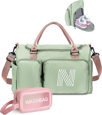Duffle Bag, Initial Travel Duffel Gym Bag for Girls, Kids Sports Weekender Overnight Dance Bag with Shoes Compartment, Monogram Gifts for 8 9 10 11 12 13 14 15 16 17 18 Year Old Girls