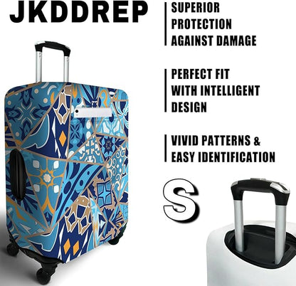 Portuguese Tiles Travel Luggage Cover, Travel-Themed Suitcase Protector Stretchable, Washable Travel Suitcase Cover (S for 18-20 Inch Luggage)